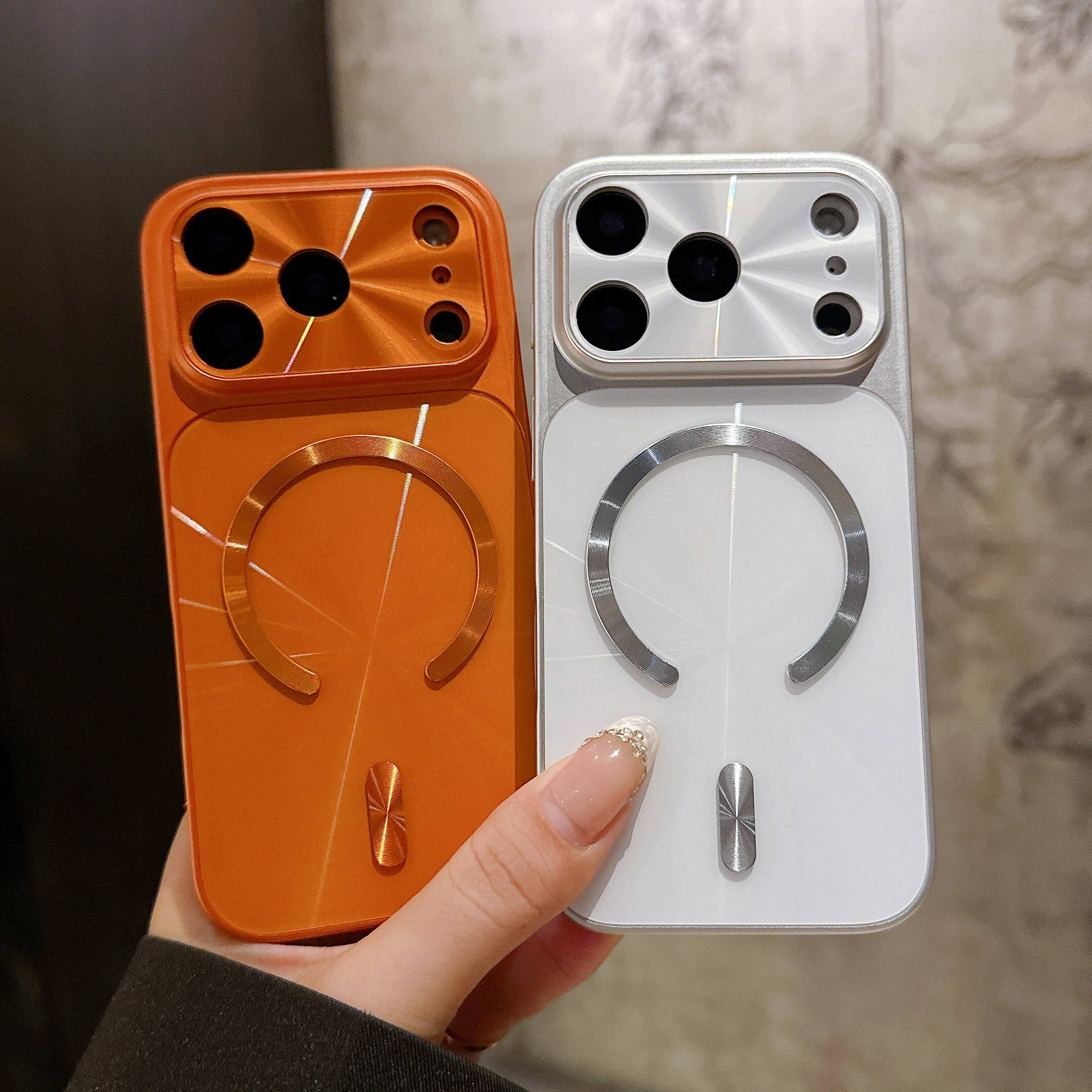 Angle. UUCOVER - Magnetic Case for Apple iPhone 17 Pro Max, Compatible with MagSafe, Raised Edge Shockproof CD Texture Protective Cover - Orange.
