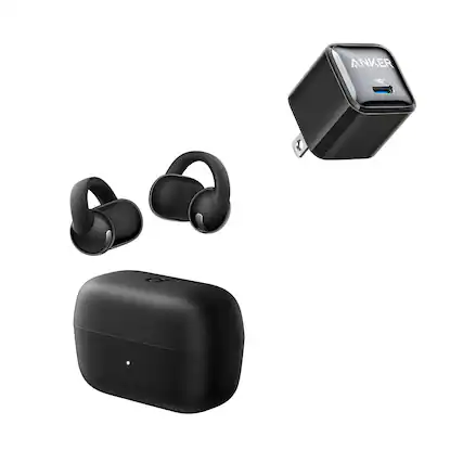 Front. Soundcore - C50i by Anker Open Ear Earbuds with USB C Charger Block 20W (Nano Pro),12mm Drivers for Powerful Bass - Black.