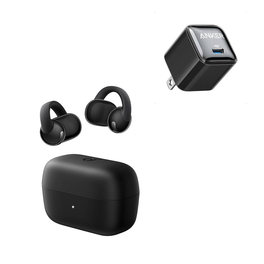 Front. Soundcore - C50i by Anker Open Ear Earbuds with USB C Charger Block 20W (Nano Pro),12mm Drivers for Powerful Bass - Black.