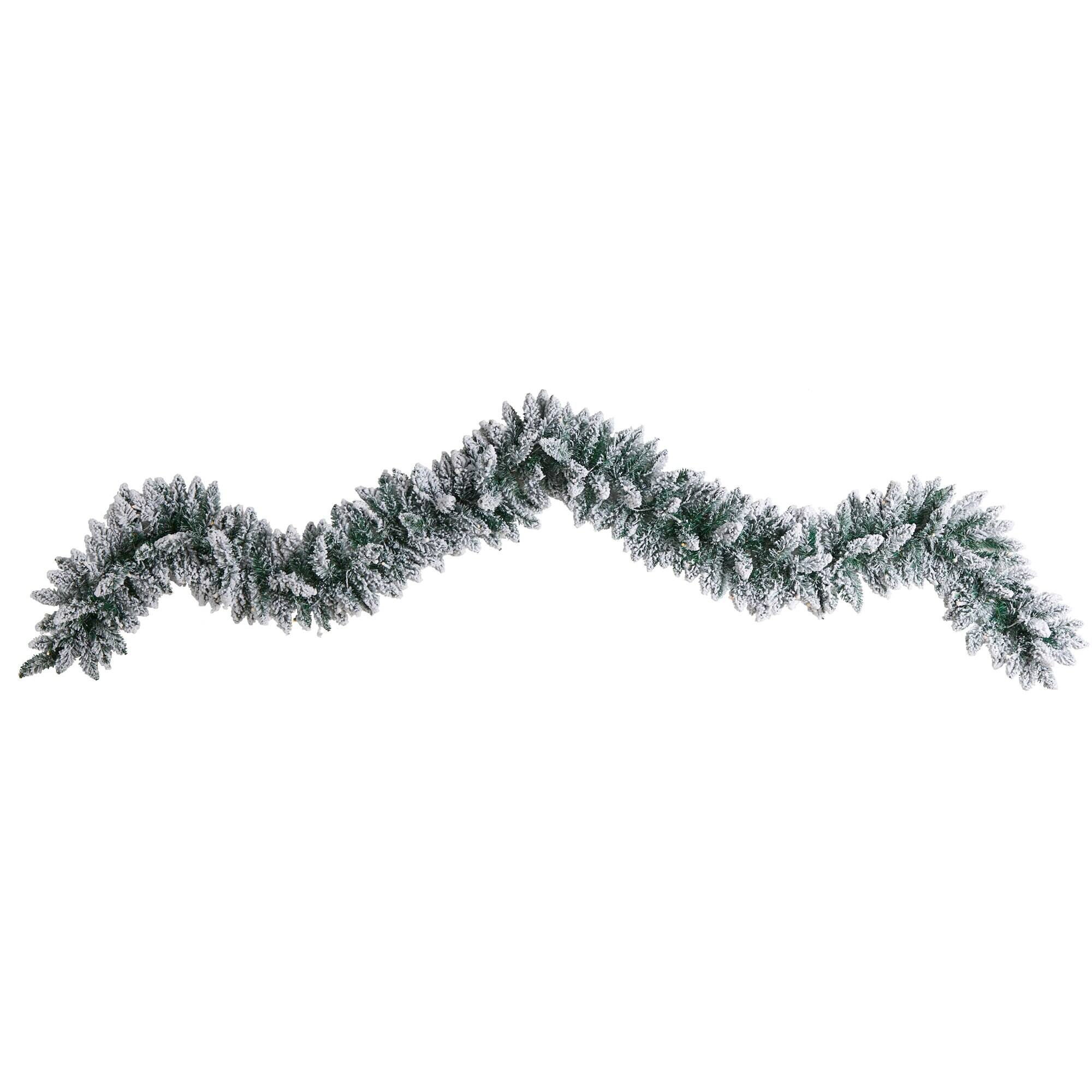 Left. BreeBe - 9’ Flocked Christmas Garland with 50 Warm White LED Lights - Multicolor.