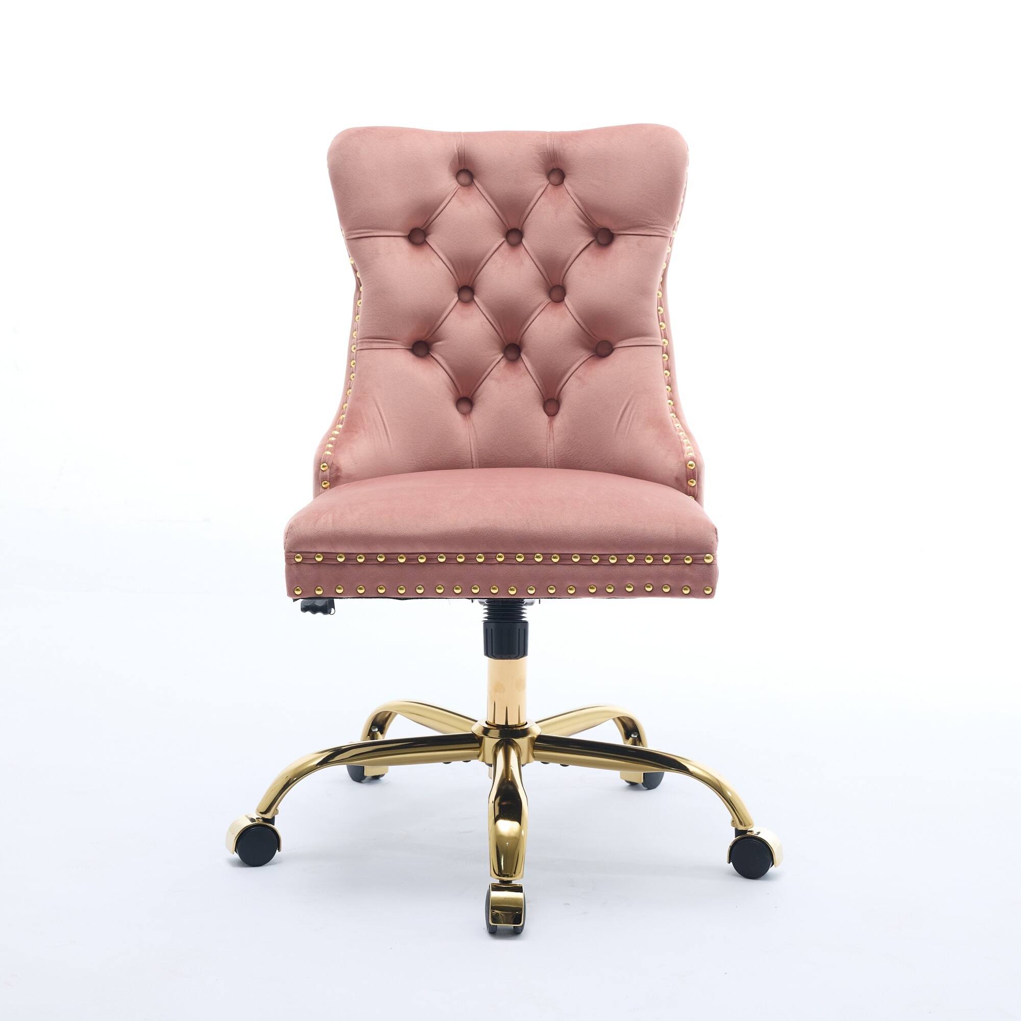 Alt View 1. Trinkets Crazed - Home Office Chair with Wheels & Silver Base, Velvet Fabric Makeup Vanity Chair with Tufted Back, Swivel Desk Chair - Pink.