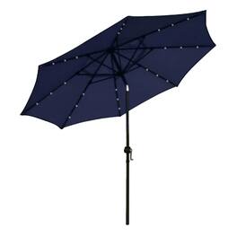 Four Seasons Courtyard - 9’ Polyester Patio Market LED Umbrella w/Steel Pole - Navy