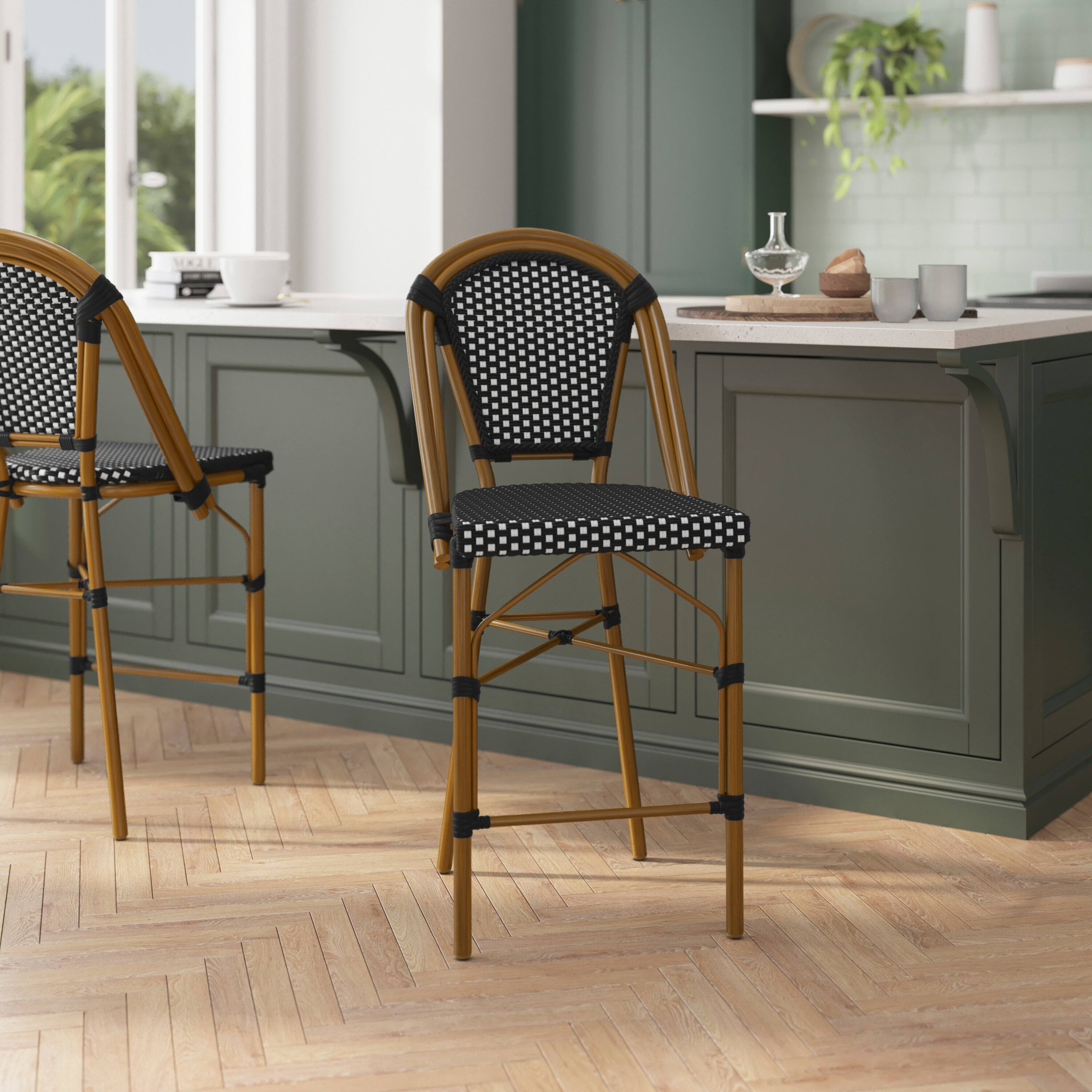 Alt View 2. Flash Furniture - Bordeaux Stackable Indoor/Outdoor Bistro 26" High Counter Height Stool, Commercial Grade, Black/White and Bamboo Finish - Black.