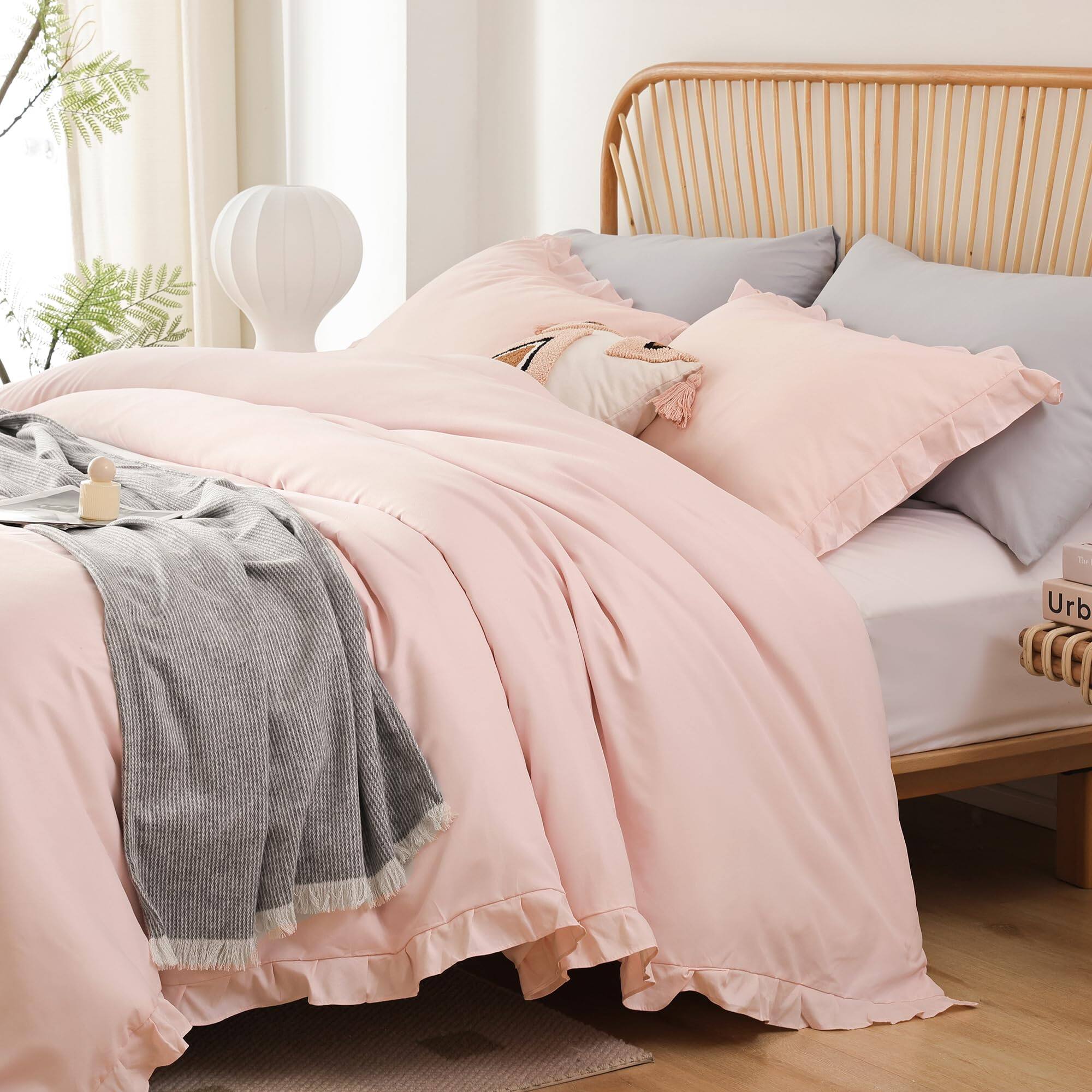Alt View 2. Comfort Essence - Comforter Set Queen 3pcs1 Ruffled And 2 Pillowcases Vintage Shabby Chic Bedding Soft Fluffy All Season - Grayishpurple-Queen.