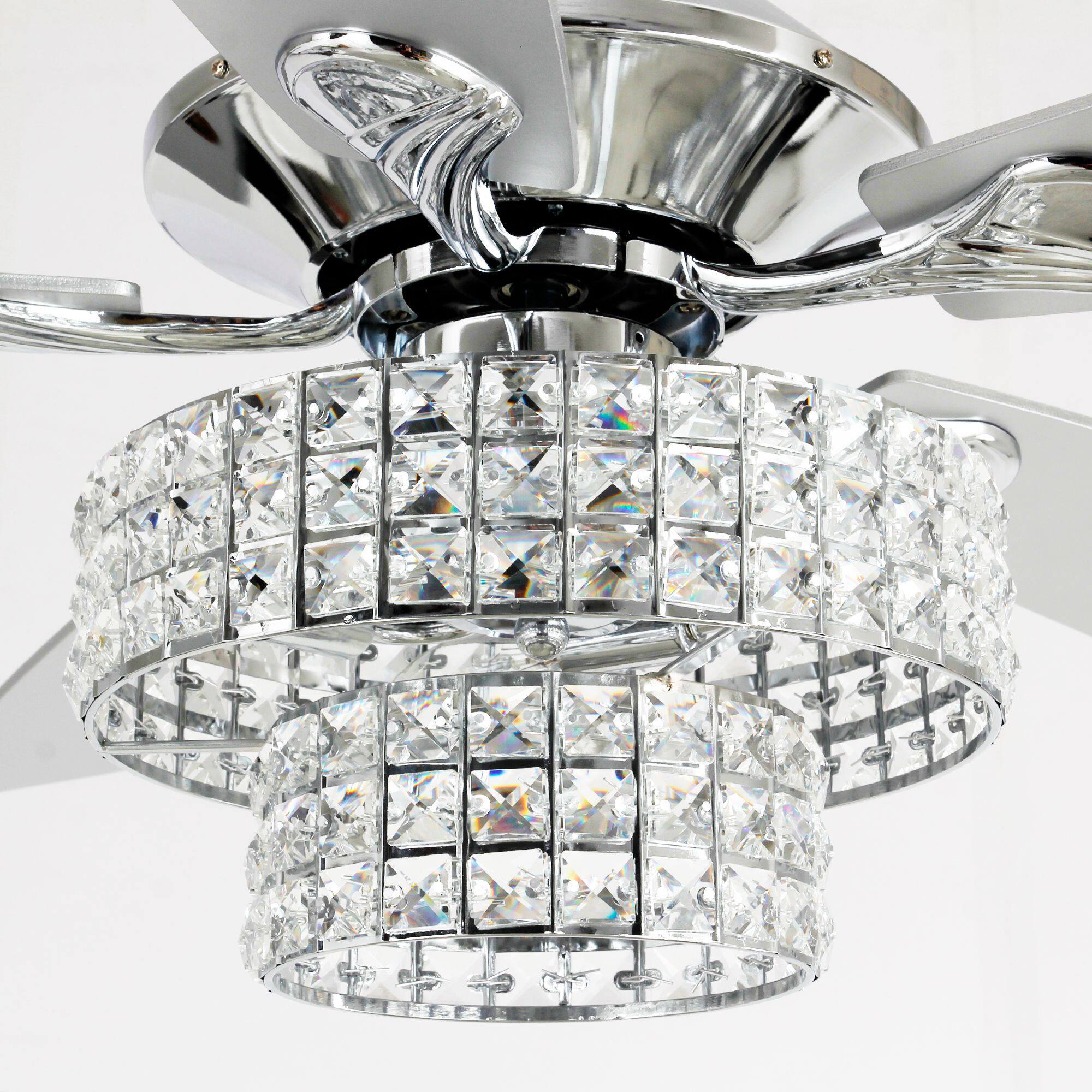 Alt View 6. Parrot Uncle - 52" Chrome Crystal Chandelier Ceiling Fan with Light and Remote Control - Chrome.