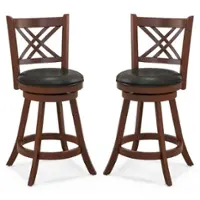 Costway - 24" Swivel Bar Stools Set of 2 Upholstered Counter Stools with Cushion & Footrests - Black/Brown - Front_Zoom
