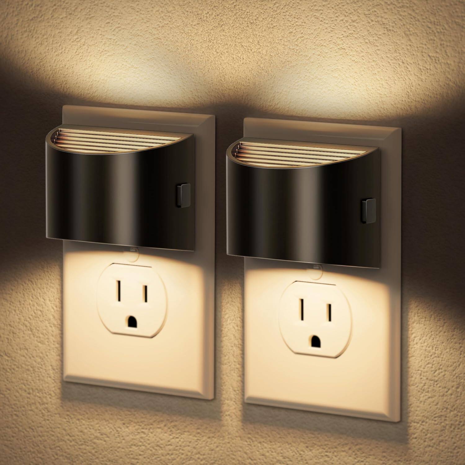 Front. FINEAK - Automatic Night Lights Plug into Wall (2 Pack) - Black.