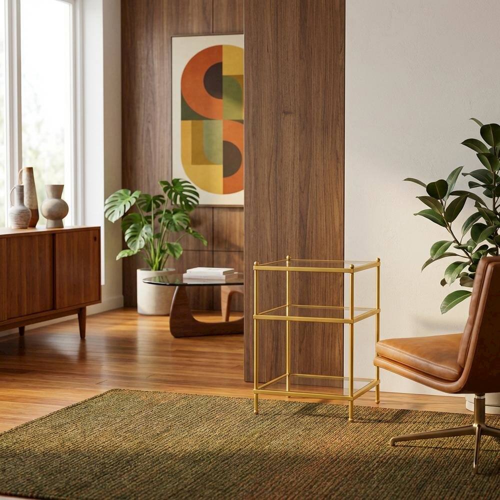 Alt View 3. FurniFact - Wood Finish End Table with Smooth Surface and Sturdy Support - Gold And Clear.