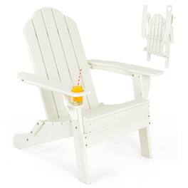 Pefilos - Folding Adirondack Chairs, Foldable Weather Resistant Patio Chair with Built-in Cup Holder- Patio Chairs, Lawn - White