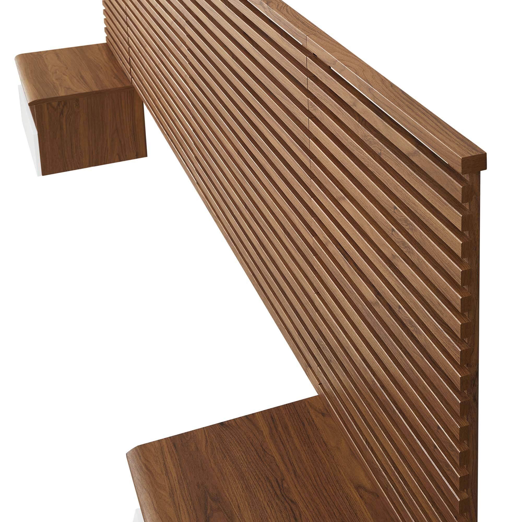 Alt View 3. Modway - Render Wall Mount Headboard and Modern Nightstands - Walnut.