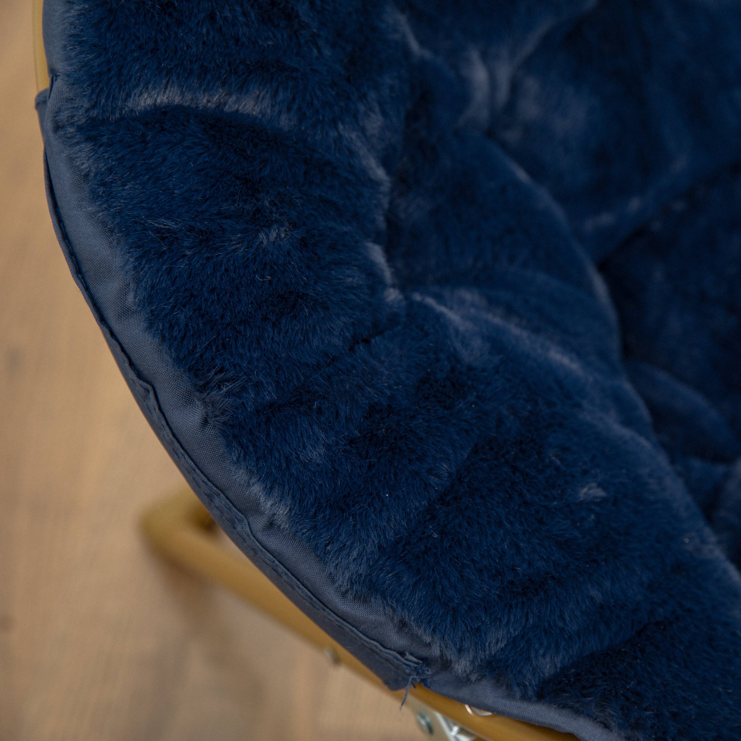 Alt View 3. Emma + Oliver - Io Kid's Folding Saucer Chair with Cozy Faux Fur Upholstery and Metal Frame for Playroom, Bedrooms, Nursery and More - Navy Faux Fur/Soft Gold Frame.