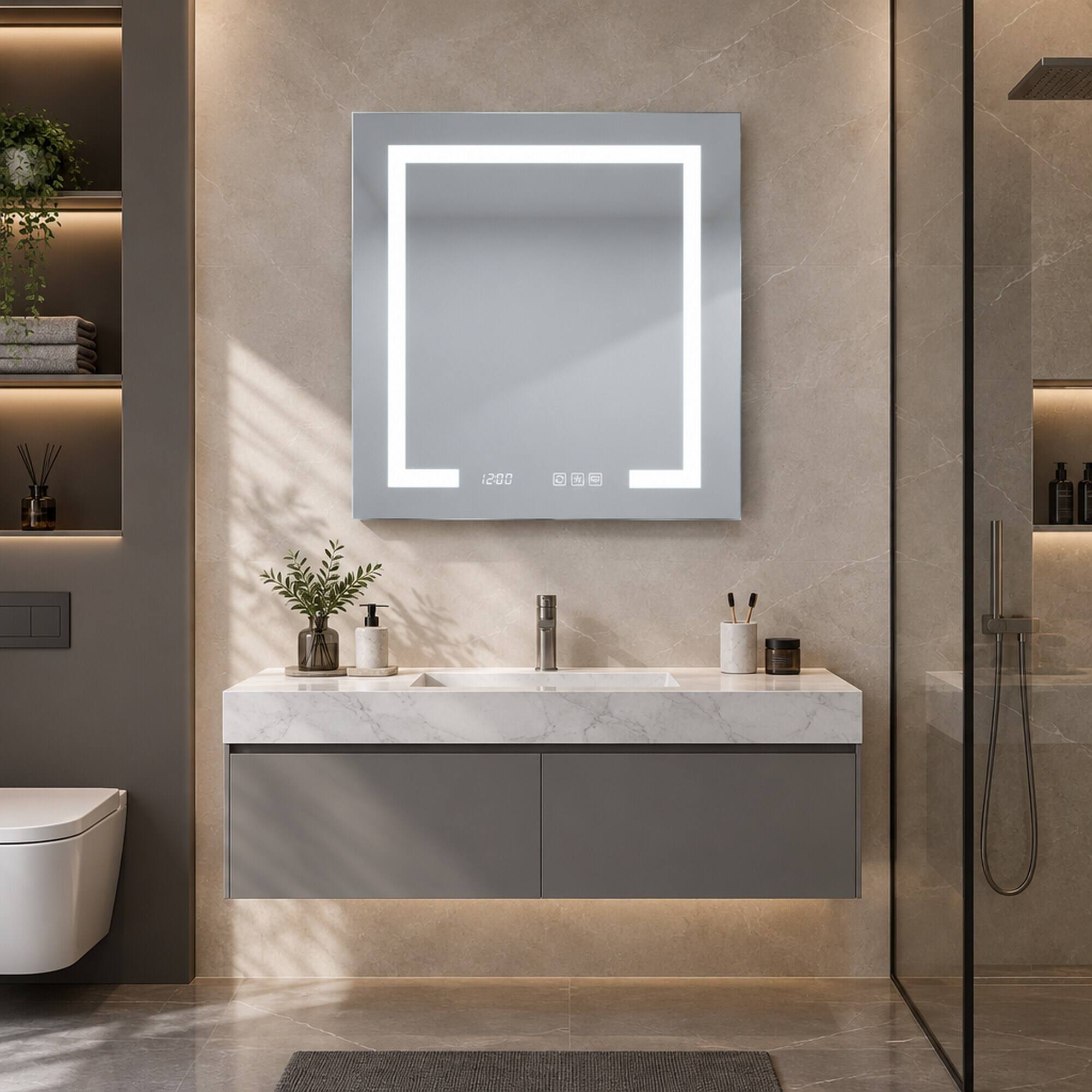RYHNUYNE 24 in x 30 in Right Hand, Aluminum Frame, LED Lighting and ...