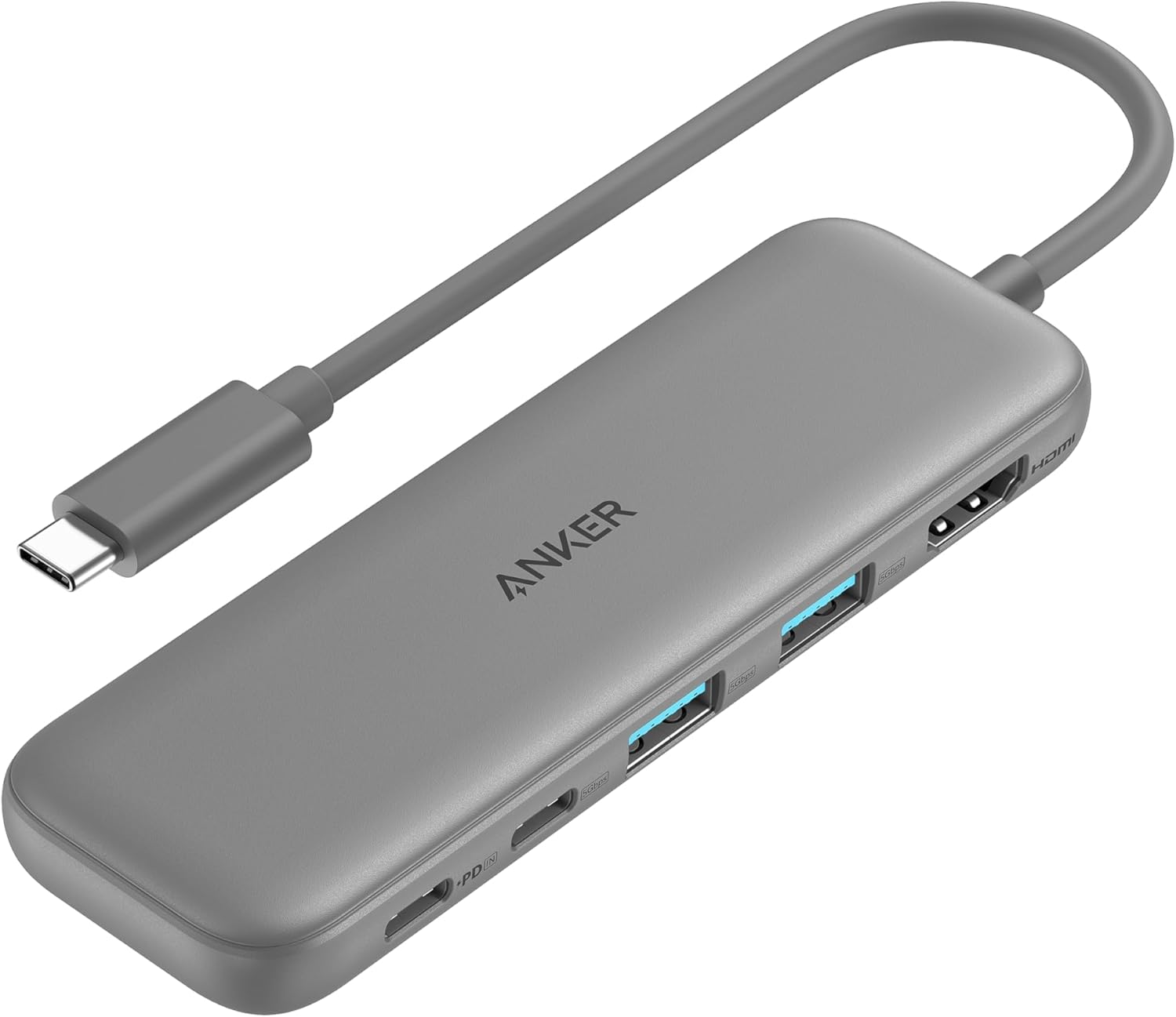 Anker - USB C Hub, 5-in-1 USBC to HDMI Splitter with 4K Display - Gray
