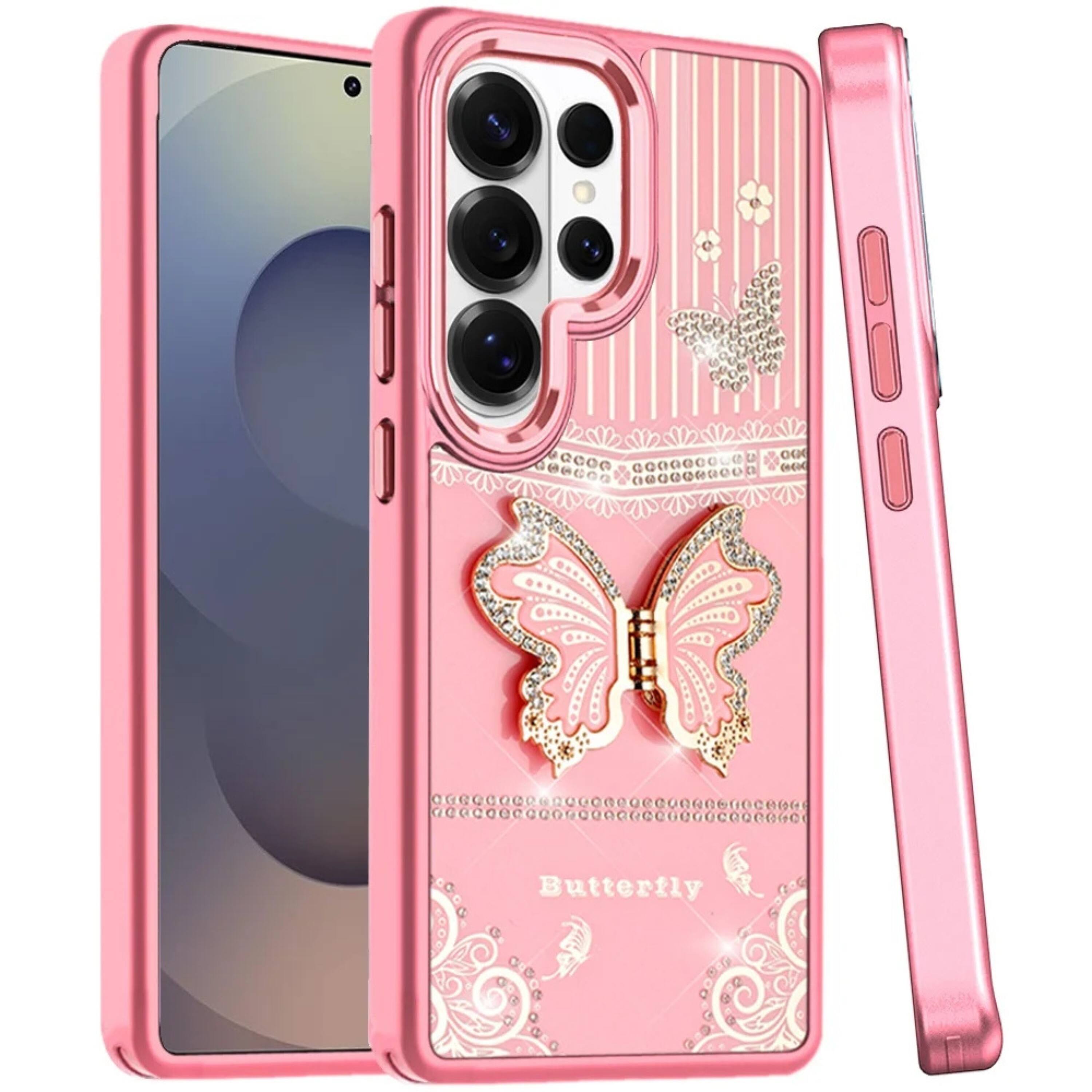 Kitcheniva Glamorous 3D Butterfly Bling Charm Stand Case With Tempered ...