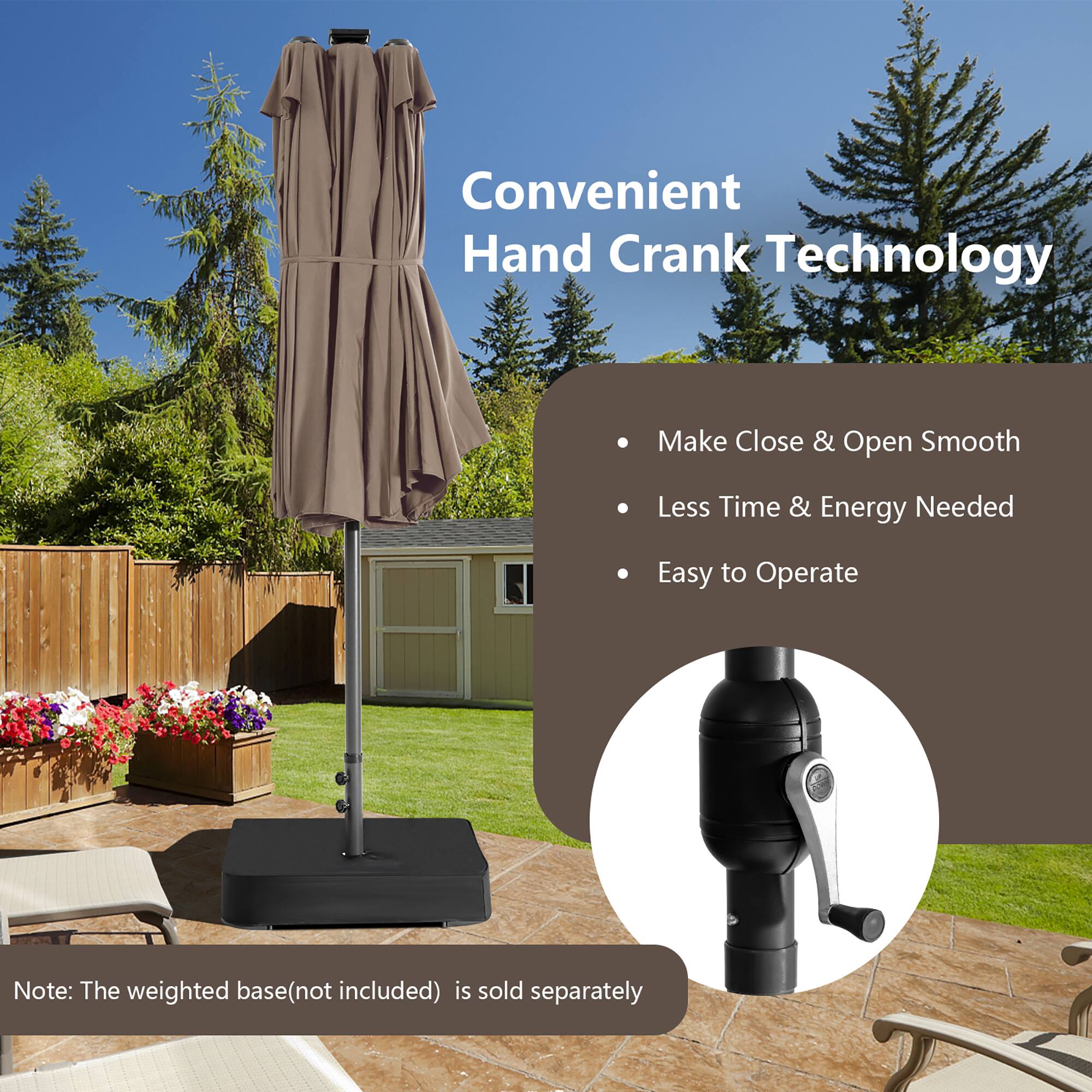 Convenient Hand Crank Technology: Make Close & Open Smooth, Less Time & Energy Needed, Easy to Operate. Note: The weighted base (not included) is sold separately.