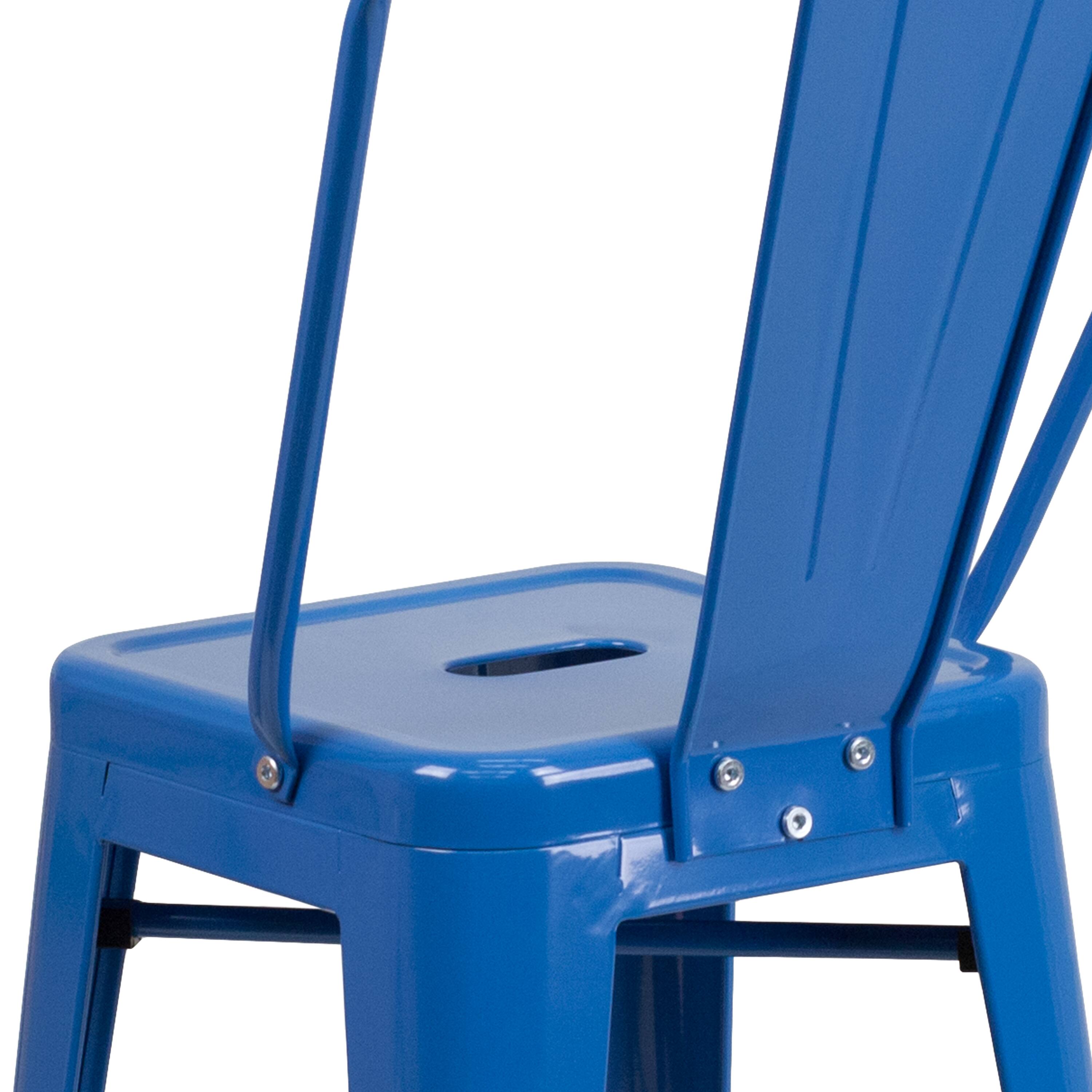 Alt View 9. Emma + Oliver - Commercial Grade 24"H Colorful Metal Indoor-Outdoor Counter Stool with Back - Blue.