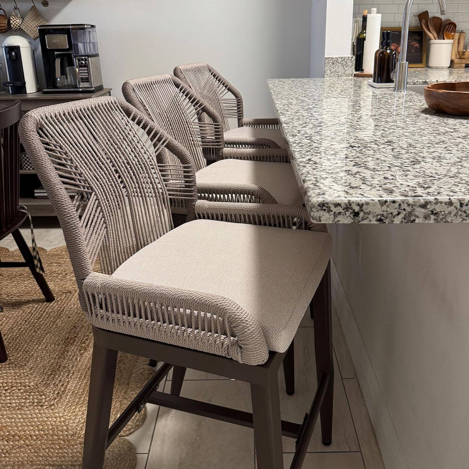 Alt View 3. PURPLE LEAF - Patio Outdoor Bar Stool Bar Height Set of 2 Rattan Chair with Back Modern Aluminum Woven Barstools for Garden Indoor - Coffee-Bar Stool.