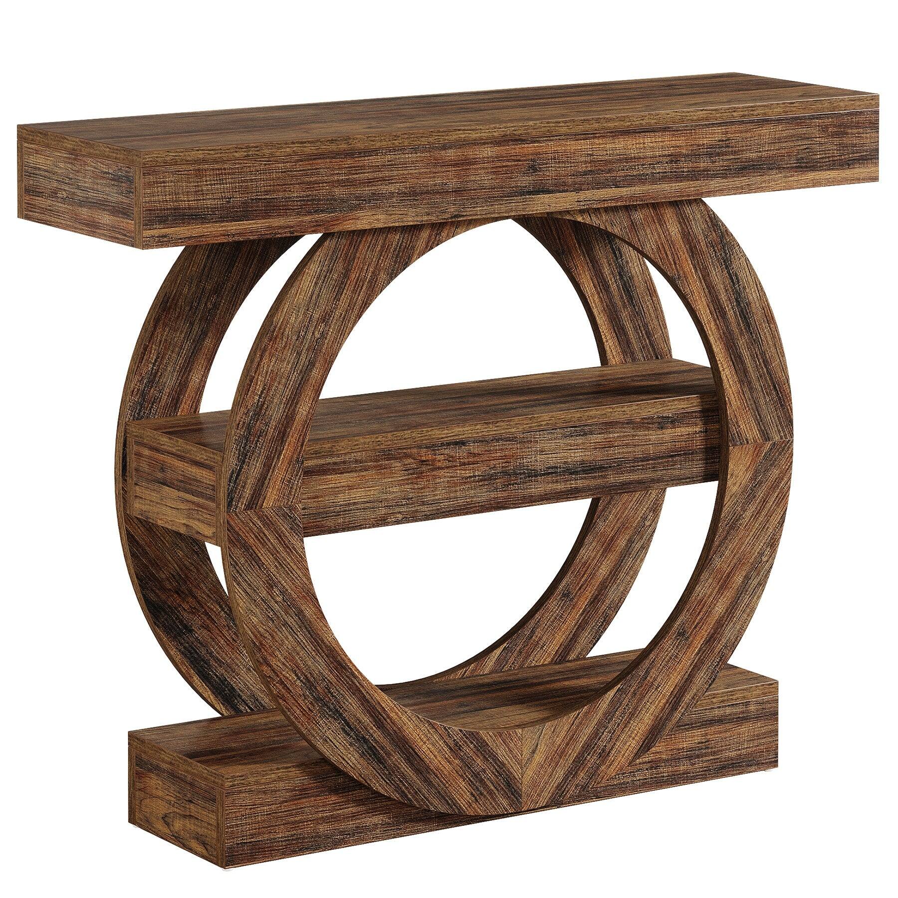 Alt View 3. Tribesigns - Console Table with Storage Shelves and Wood Grain Finish for Entryway, Hallway and Living Room - Rustic Brown.