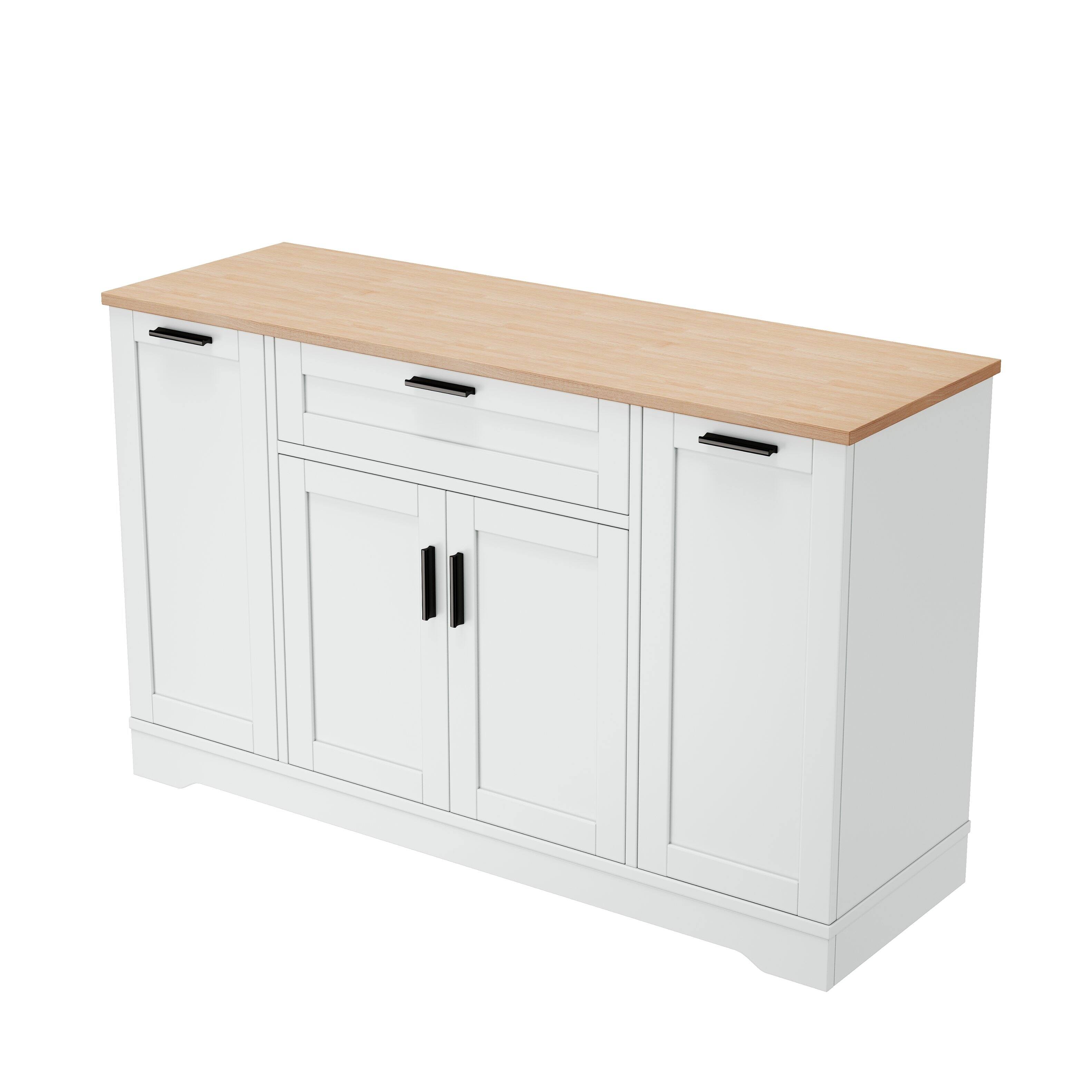 Alt View 1. Forest'nSky - Multi-Functional Kitchen Island, Extendable Dining Table with Storage Shelves & Pull-Out Rack, White - White.