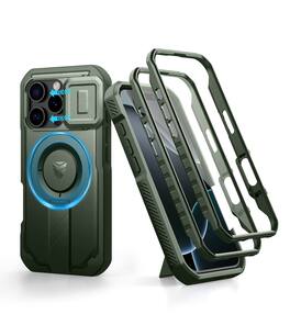 dexnor - for iPhone 16 Pro Case with Slide Camera Cover&Adjustable Kickstand & Built-in Screen Protector - Army Green