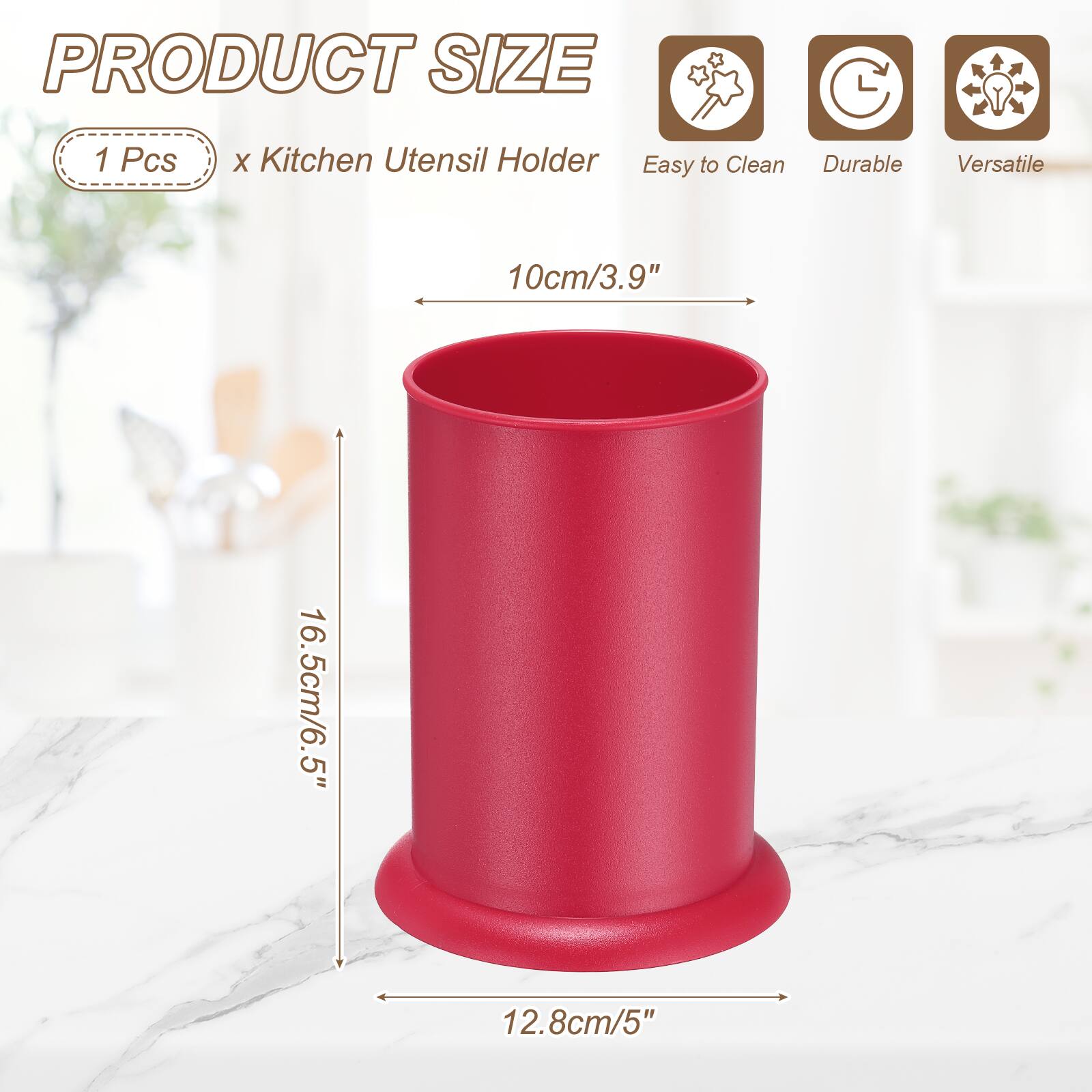 PRODUCT SIZE
1 Pcs x Kitchen Utensil Holder
Easy to Clean
Durable
Versatile
10cm/3.9"
16.5cm/6.5"
12.8cm/5"