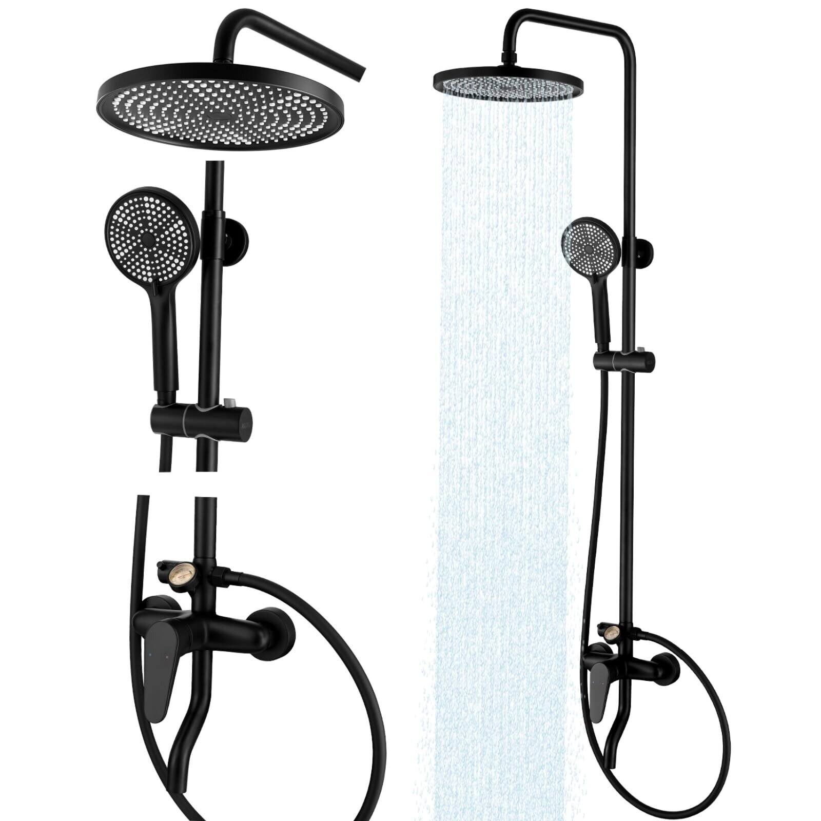 Front. Dazzed Corner - Outdoor Shower, High Pressure Wall Mount 10 Inch Shower head - Matte Black.