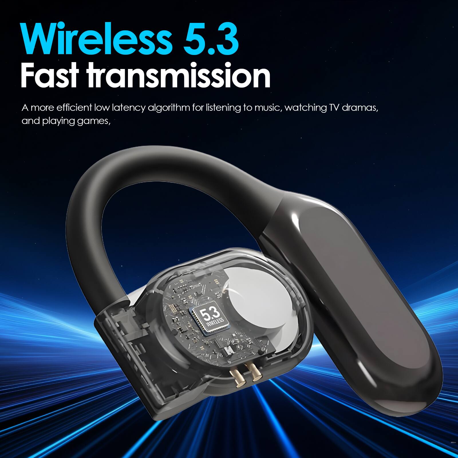 Wireless 5.3  
Fast transmission  

A more efficient low latency algorithm for listening to music, watching TV dramas, and playing games.