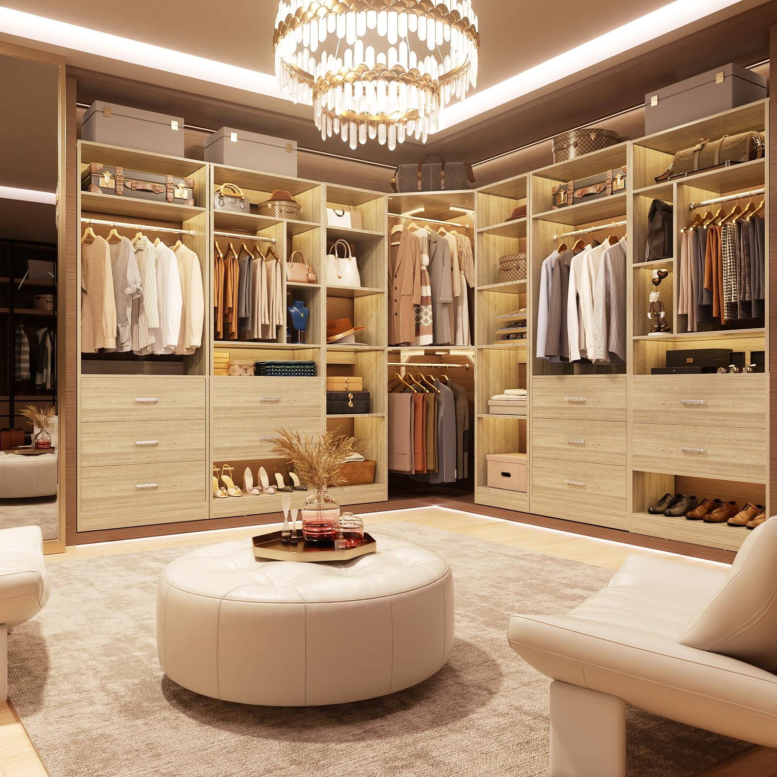 Alt View 4. Aheaplus - Corner Closet Organizer: 12-Shelf + 2 Rods, 39.2" Corner Fit, Space-Saving Design (80" H) - White Oak.