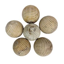 PD Home & Garden - Set of 6 Ribbed Wooden Decorative Orbs 4 Inch Striped Bowl Fillers - Natural