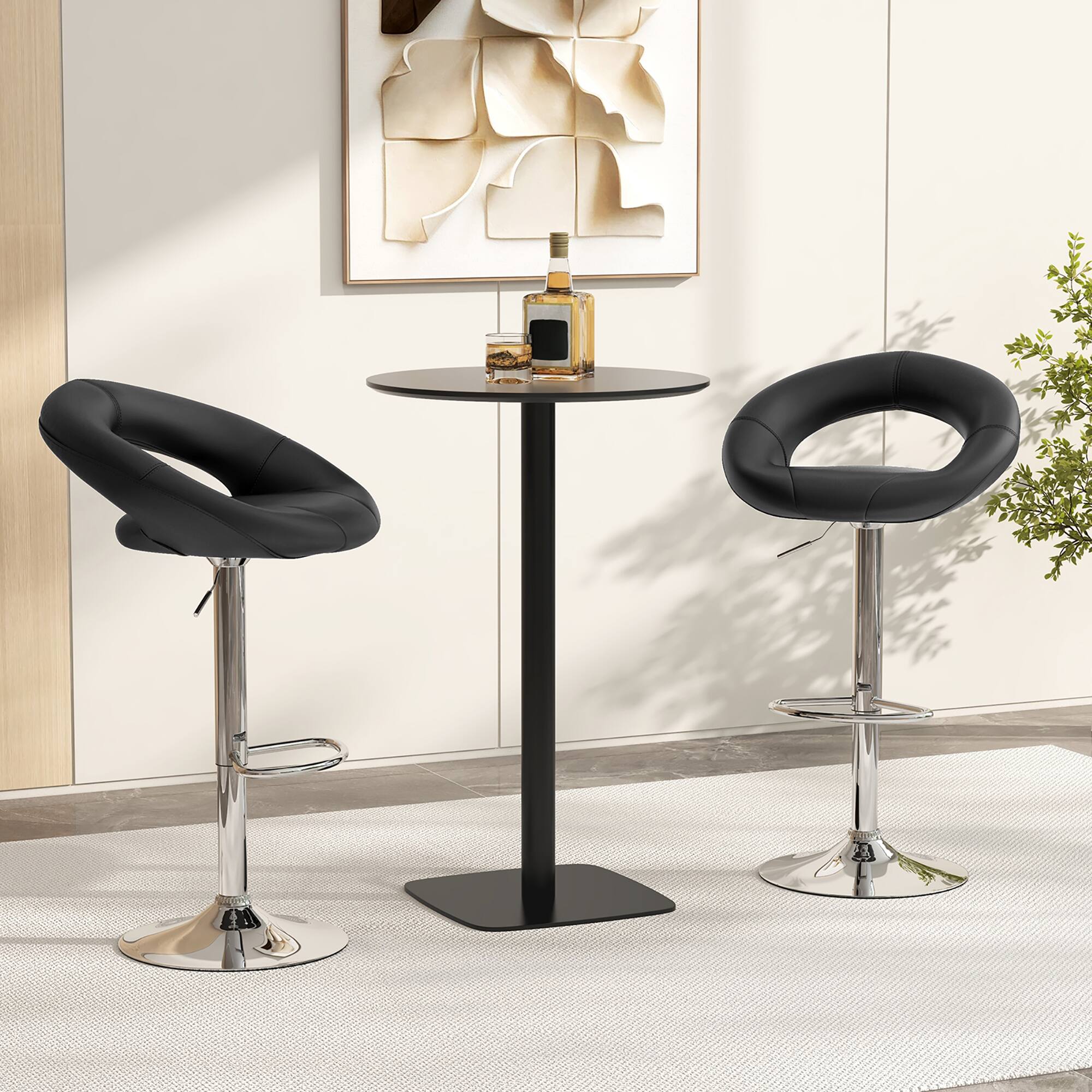 Alt View 1. Gymax - Gymax Set of 4 Adjustable Bar Stools Swivel Pub Chairs Barstools PU Leather Black - Black.
