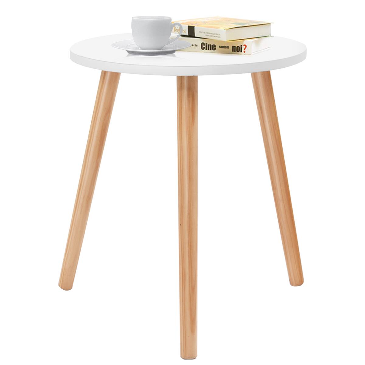 Costway - Modern Round Coffee Tea Side Sofa Table Living Room Furniture Home Decor - White and Natural