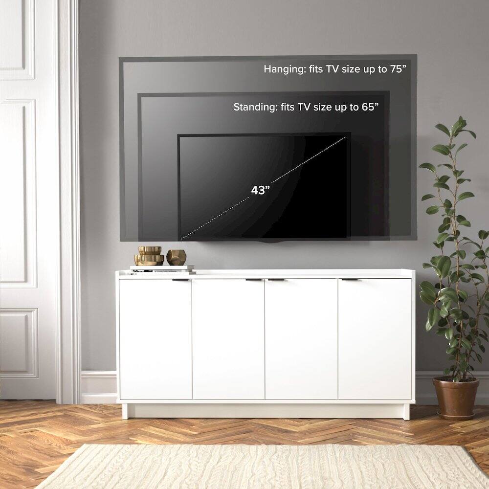 Hanging: fits TV size up to 75"  
Standing: fits TV size up to 65"  
43"
