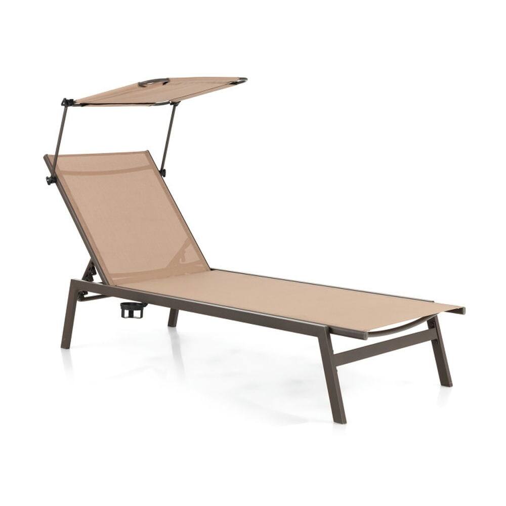 Alt View 2. Pefilos - Outdoor Chaise Lounge with 6 Adjustable Position, Sunshade and Cup Holder, for Lounge Chair - Brown.