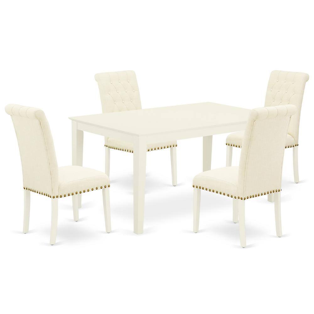 Back. East West Furniture - Dining Room Set Linen White - Brown.