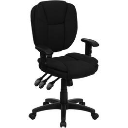 Emma + Oliver - Mid-Back Multifunction Pillow Top Swivel Ergonomic Task Office Chair with Arms - Black Fabric