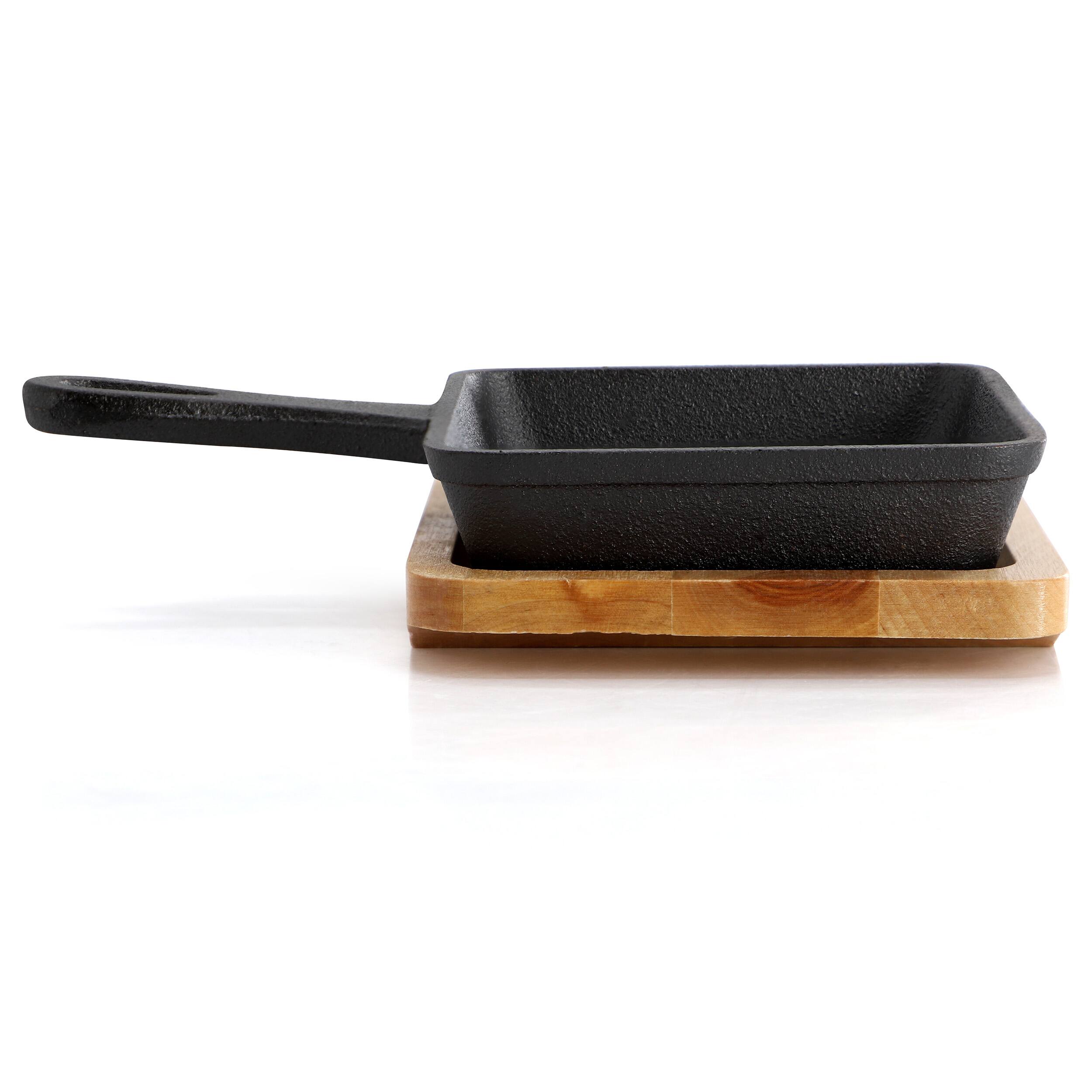 Alt View 1. MegaChef - MegaChef Mini Cast Iron Square Pan with Wood Tray - Black.