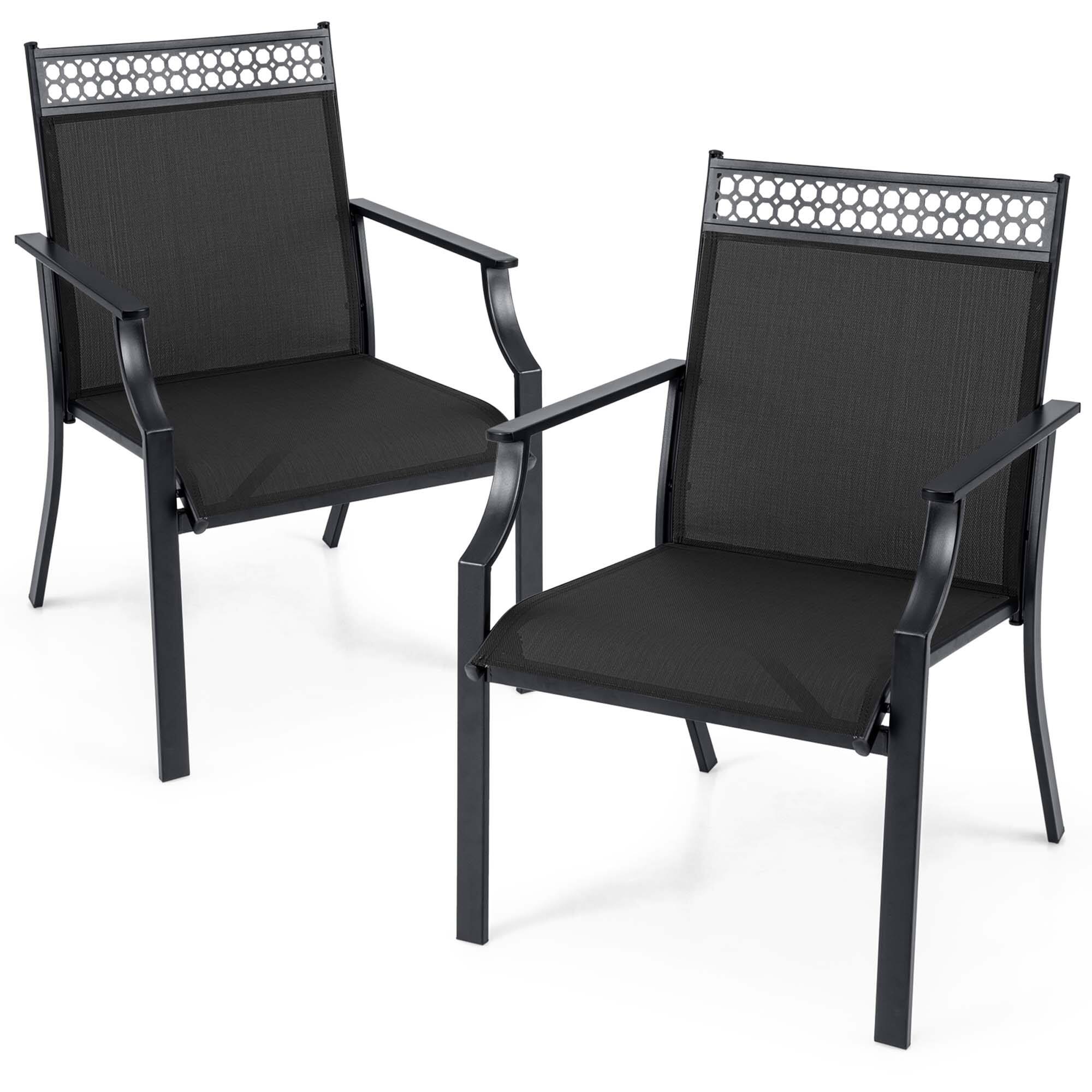 Alt View 8. Costway - Costway Patio Chairs Set of 2 with All Weather Breathable Fabric High Backrest Black - Black.