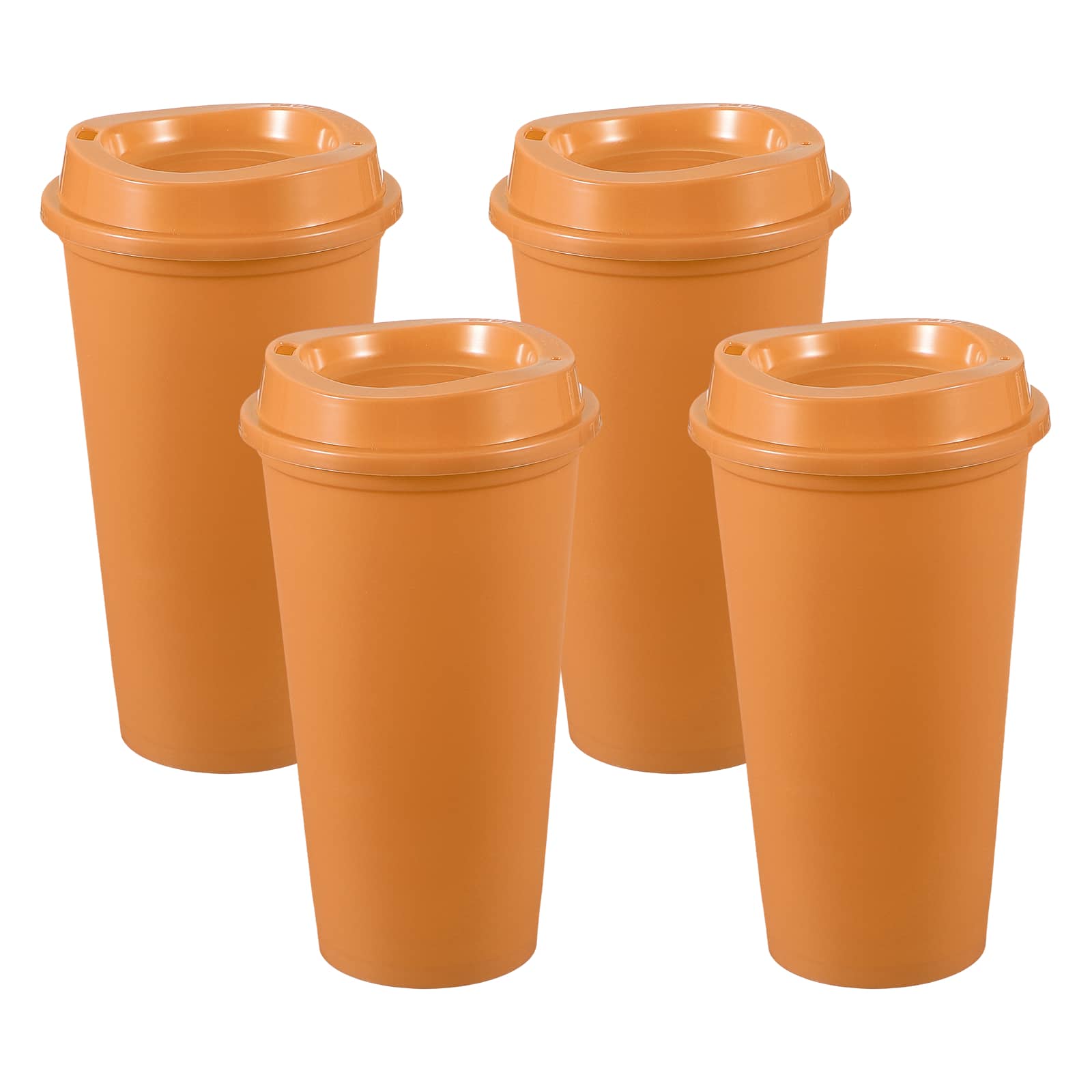 Unique Bargains - 4pcs Reusable Coffee Cups with Lids, 16oz Travel Mugs Spill Proof for Hot and Cold Drinks Juice Tea - Orange Red