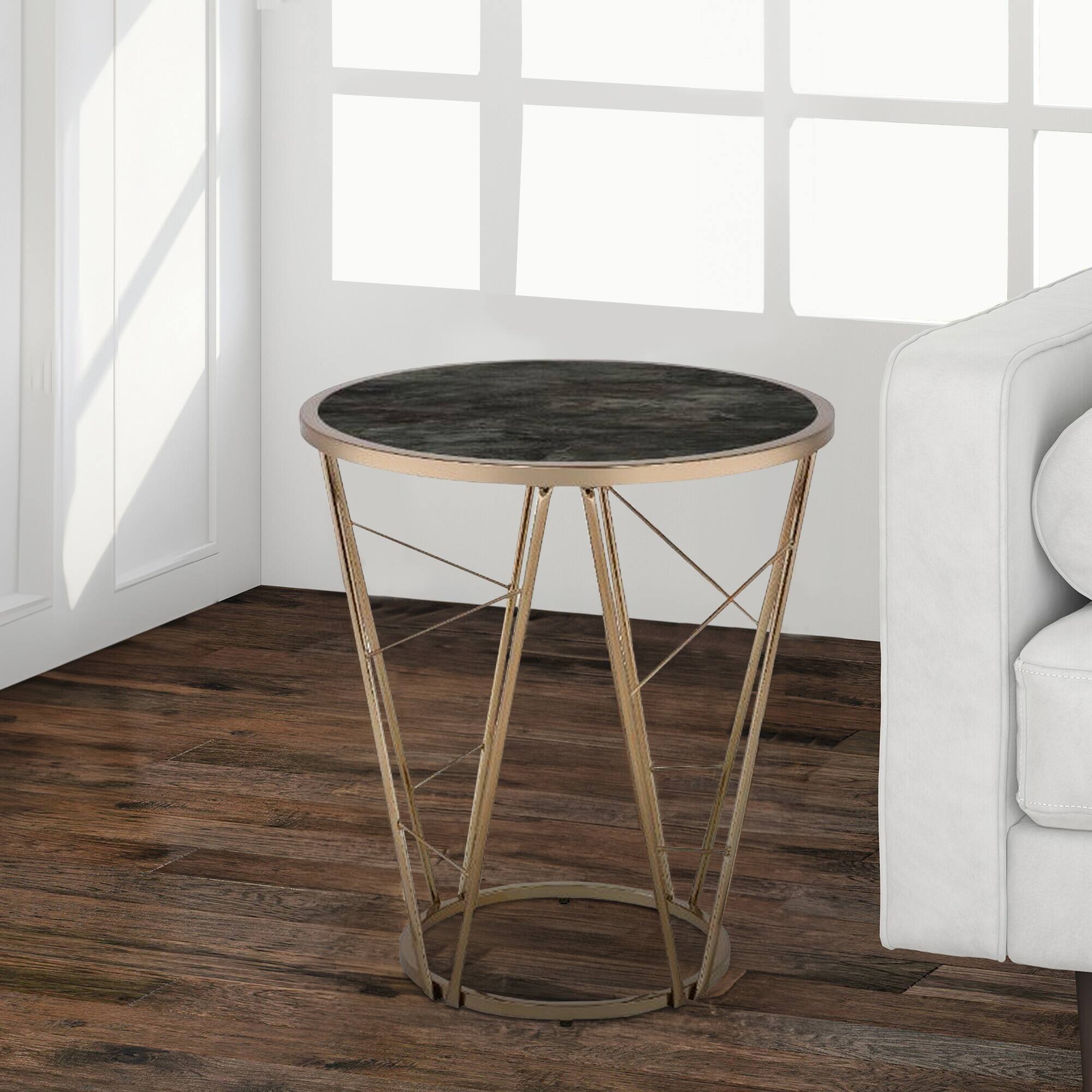 Alt View 5. Manhattan Lane - End Table with Glass Top and Geometric Frame - Black and Gold.