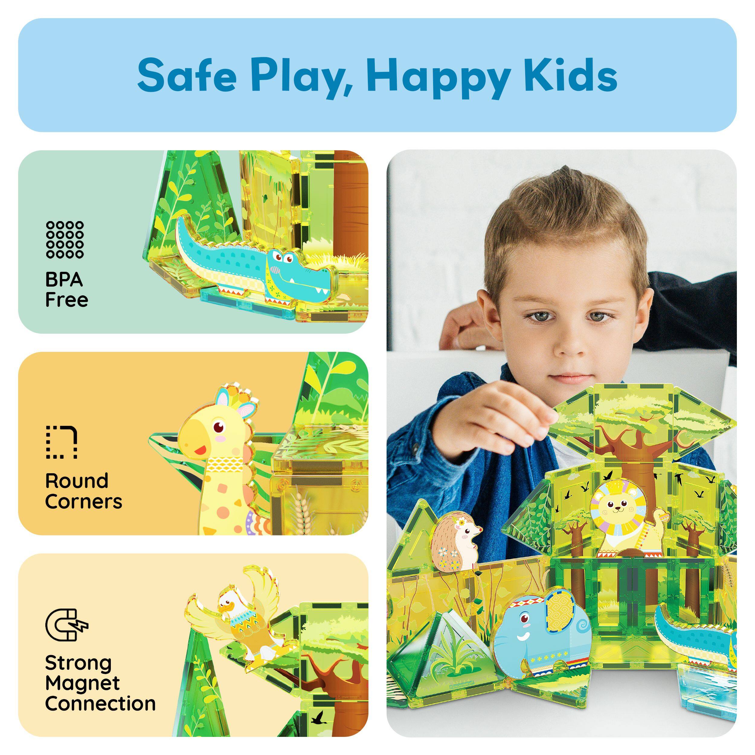Safe Play, Happy Kids

- BPA Free
- Round Corners
- Strong Magnet Connection