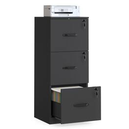 Songmics Home - 3 Drawers File Cabinet with Lock, Printer Stand, Office Filing Cabinet Organizer, for A4 and Letter Size Documents - Ink Black