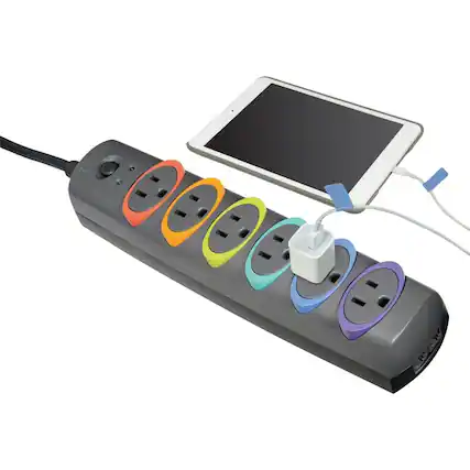 Front. Kensington - Kensington SmartSockets Standard Surge Protector - 6 x AC Power - 945 J - 7 ft - External - Gray.