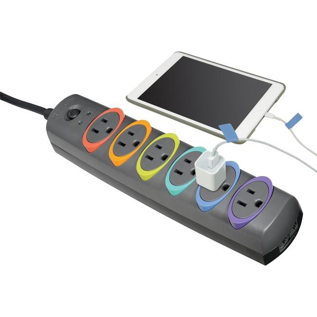 Front. Kensington - Kensington SmartSockets Standard Surge Protector - 6 x AC Power - 945 J - 7 ft - External - Gray.