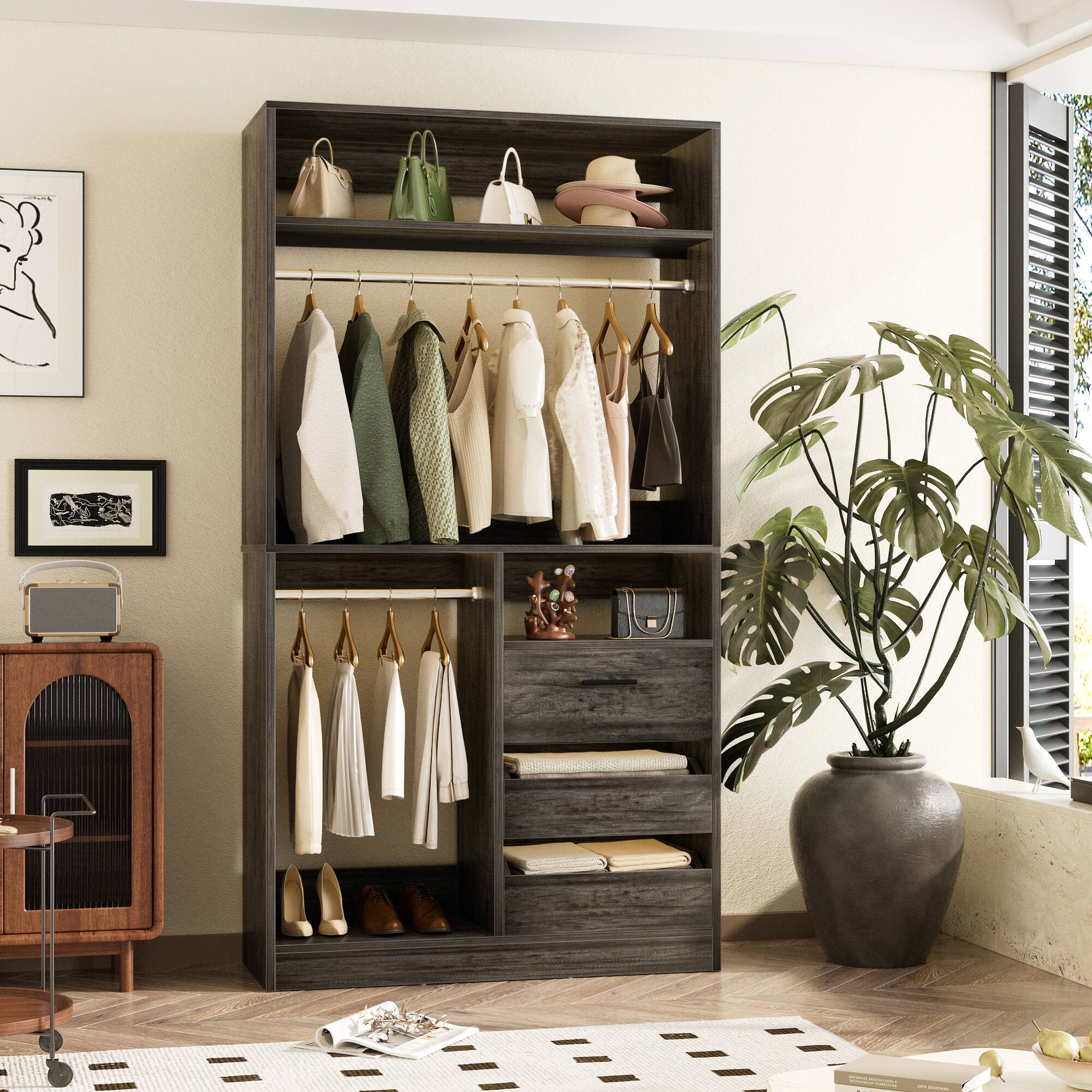 Alt View 1. Aheaplus - 108"W x 16"D x 80"H 3-Piece Heavy Duty Closet Organizer System with Drawers & Rods - Gray Oak.