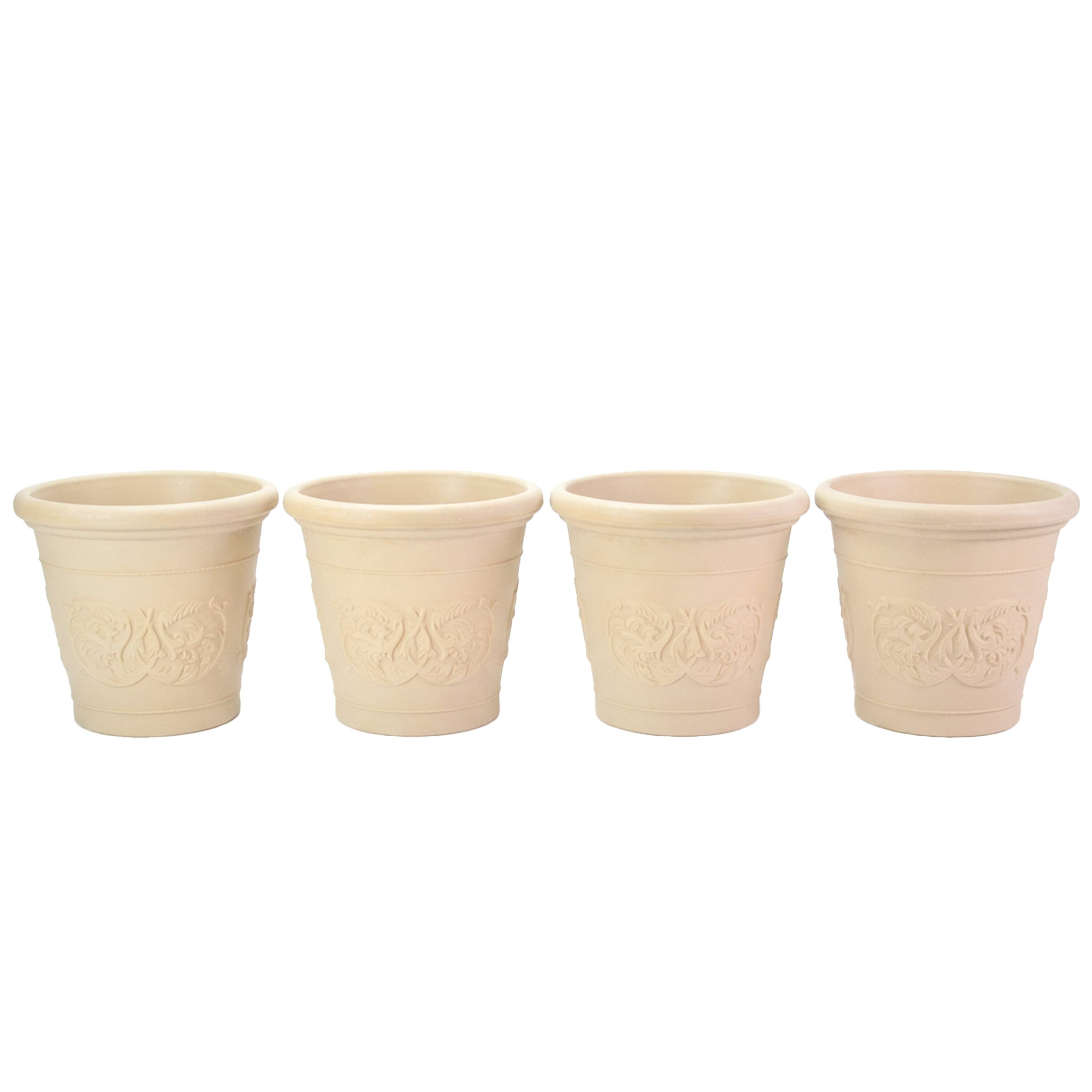 Front. Sunnydaze - 16 in Arabella Polyresin Planter - Set of 4 - Antique White - Antique White.