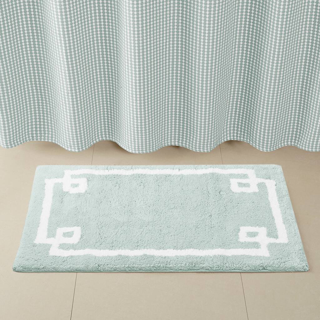 Front. APRILSOUL - 100 Cotton Oeko Tex Bath Rug Cloud Soft White Border Hotel Style - Seafoam.