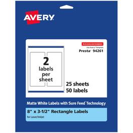 Avery - Matte Rectangle Labels, 8" x 3.5", 50 Labels - White