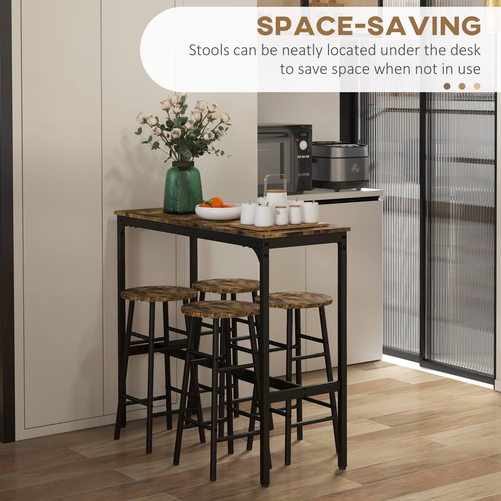 SPACE-SAVING  
Stools can be neatly located under the desk to save space when not in use