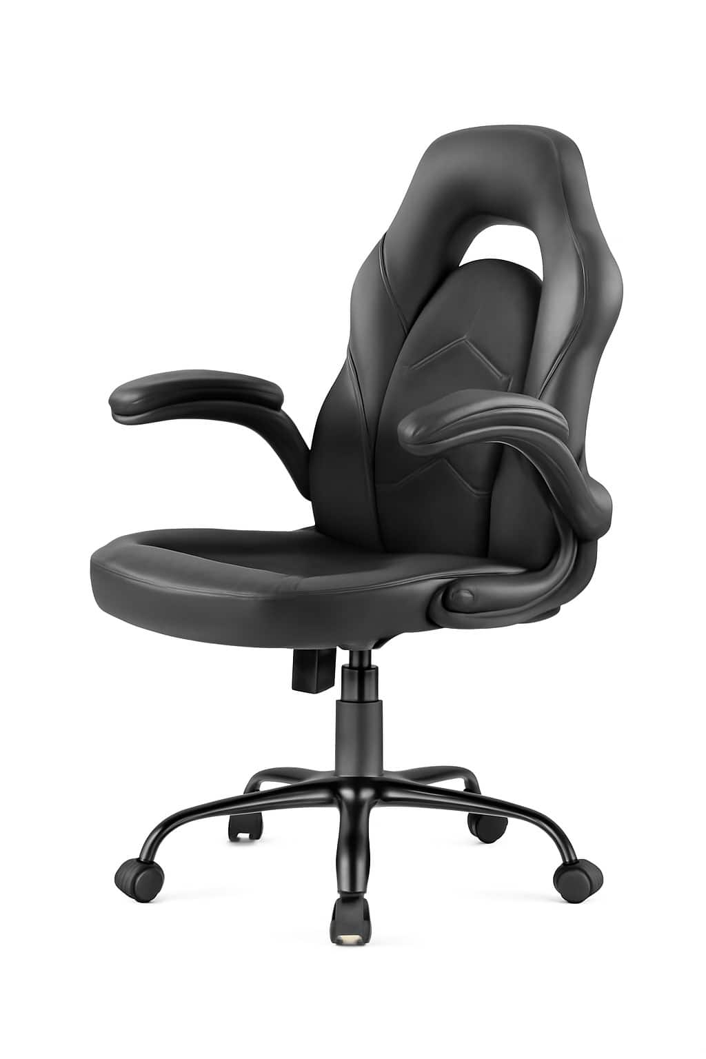 Front. Bestier - Ergonomic Faux Leather Adjustable Reclining Swiveling PC and Racing Game Chair with Padded Arm - Grey.