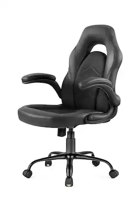 Front. Bestier - Ergonomic Faux Leather Adjustable Reclining Swiveling PC and Racing Game Chair with Padded Arm - Grey.